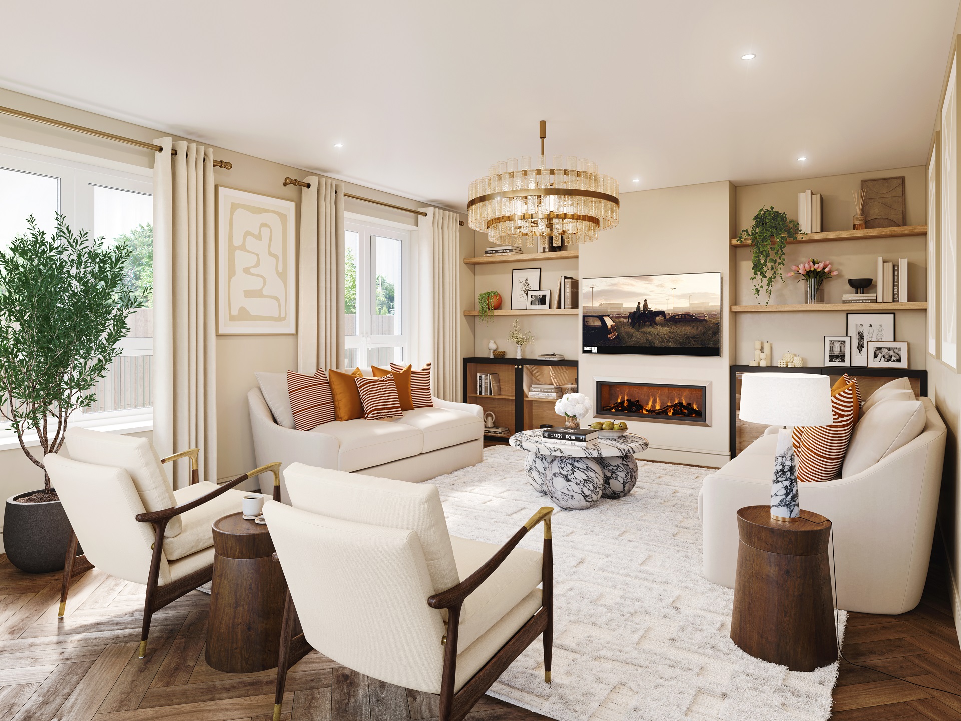 Living room CGI of luxury property development